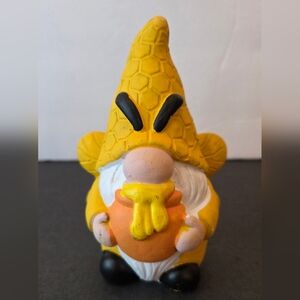 Honeybee Gnome Cement Figurine 5” Honeycomb Hat Fairy Home Garden Decor